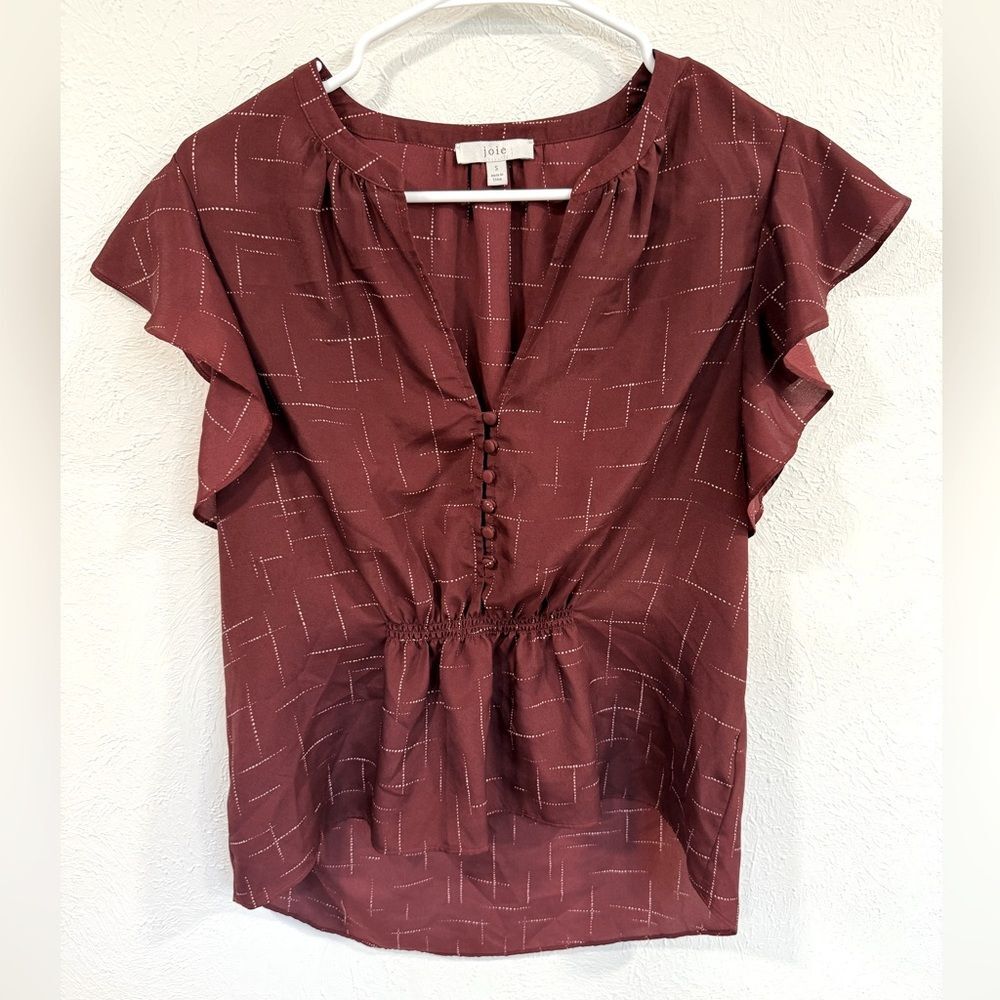 Joie Crisbell Flutter Sleeve Ruffle Button Top V-… - image 2